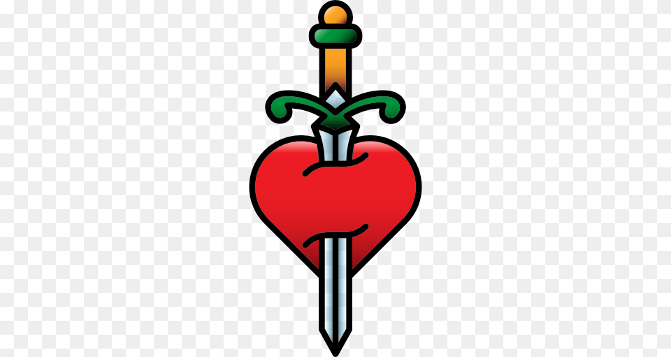 Vintage Old School Heart Tattoo Hipster Icon, Cross, Symbol, Sword, Weapon Free Png
