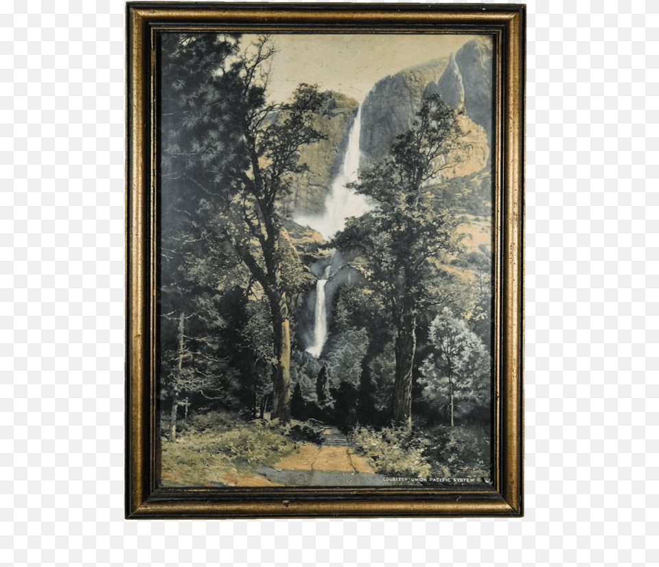 Vintage Painting Of Waterfalls Picture Frame, Art, Outdoors, Nature, Water Free Png Download