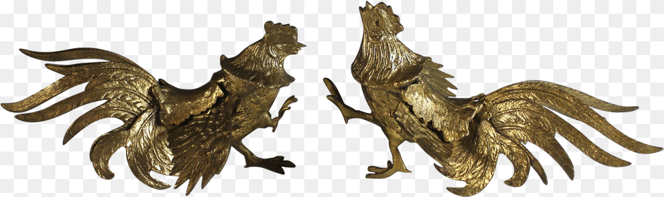 Vintage Pair Of Small Brass Cocks Juliet Gallos De Pelea, Bronze, Animal, Bird Png Image