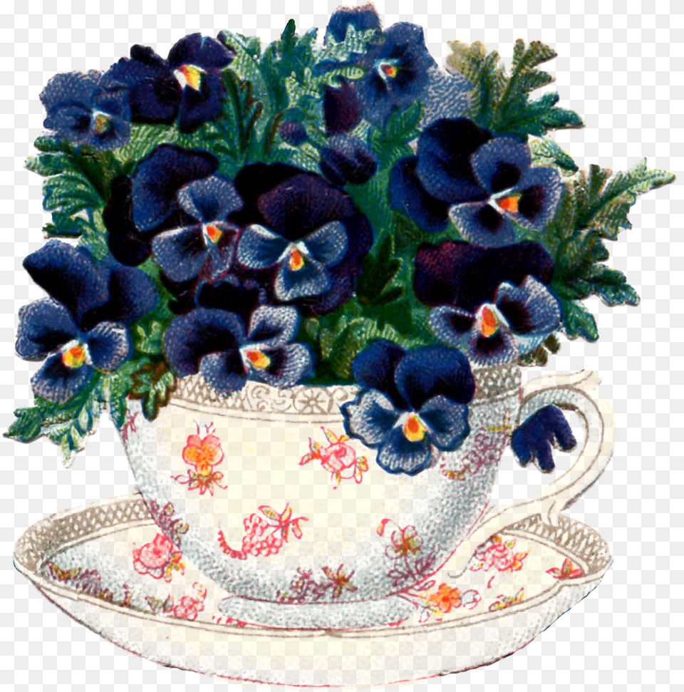 Vintage Pansy Clip Art, Flower, Plant, Pottery, Cup Free Png