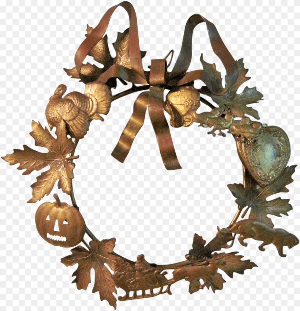 Vintage Petite Choses Brass Holiday Dresden Wreath Tree, Bronze, Accessories, Jewelry, Plant Png Image