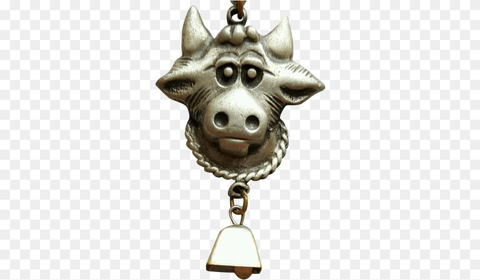 Vintage Pewter Cow Necklace With Bell Boar, Accessories, Ornament, Jewelry, Animal Free Png