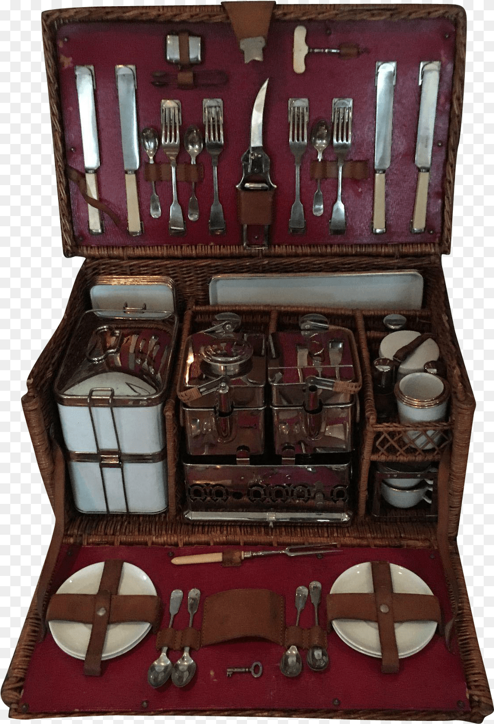 Vintage Picnic Basket Vintage Thermos Picnic Case, Cabinet, Cutlery, Fork, Furniture Png Image