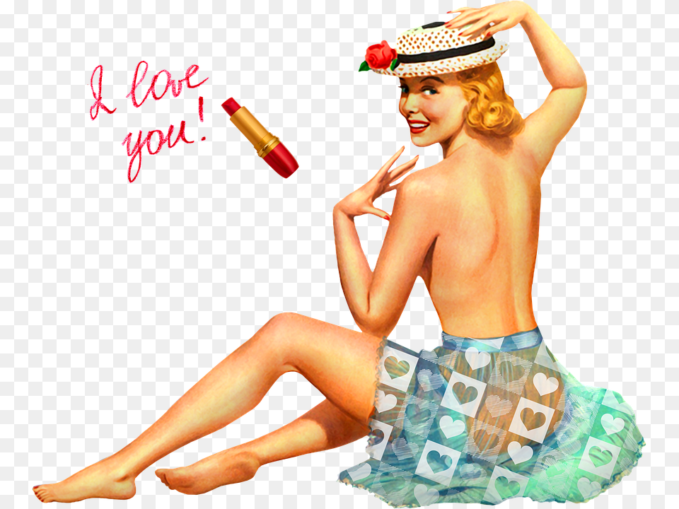 Vintage Pin Up Calendar Art July, Adult, Person, Lipstick, Female Free Png