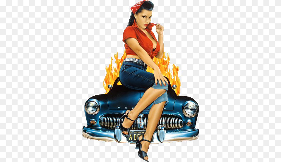 Vintage Pin Up Girls Cars Transparent Dave Nestler, Adult, Person, Woman, Female Free Png Download