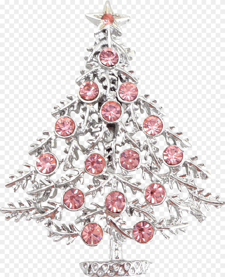 Vintage Pink Rhinestone Christmas Tree Signed Christmas Ornament, Accessories, Earring, Jewelry, Chandelier Png