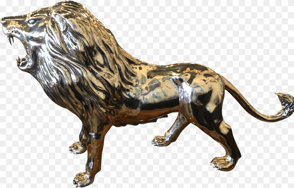 Vintage Polished Brass Monumental Roaring Lion Animal Statue Free Transparent Png