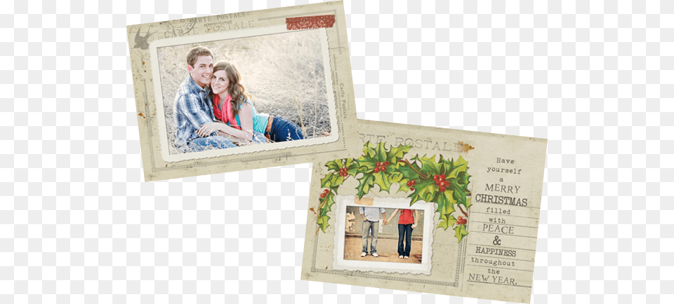 Vintage Postcard Holiday Card Template Christmas Holly Clip Art, Collage, Person, Mail, Teen Free Transparent Png