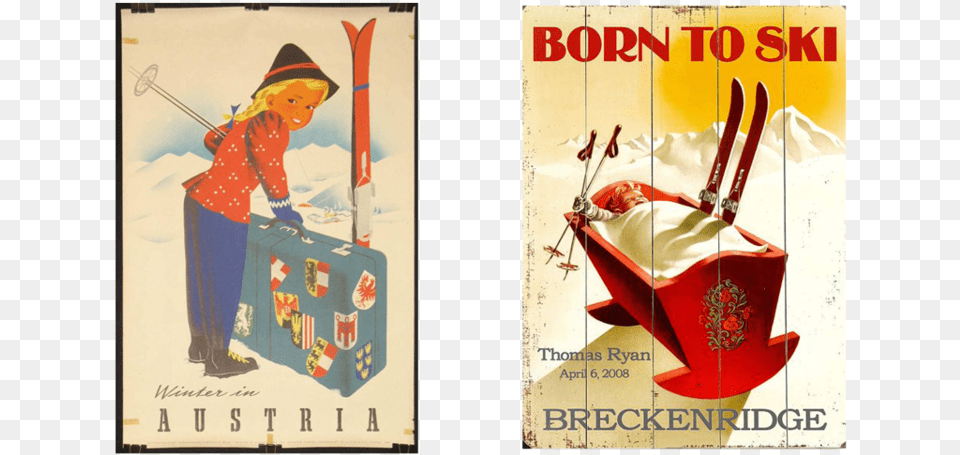 Vintage Poster Slides5 Born To Ski, Adult, Female, Person, Woman Free Png