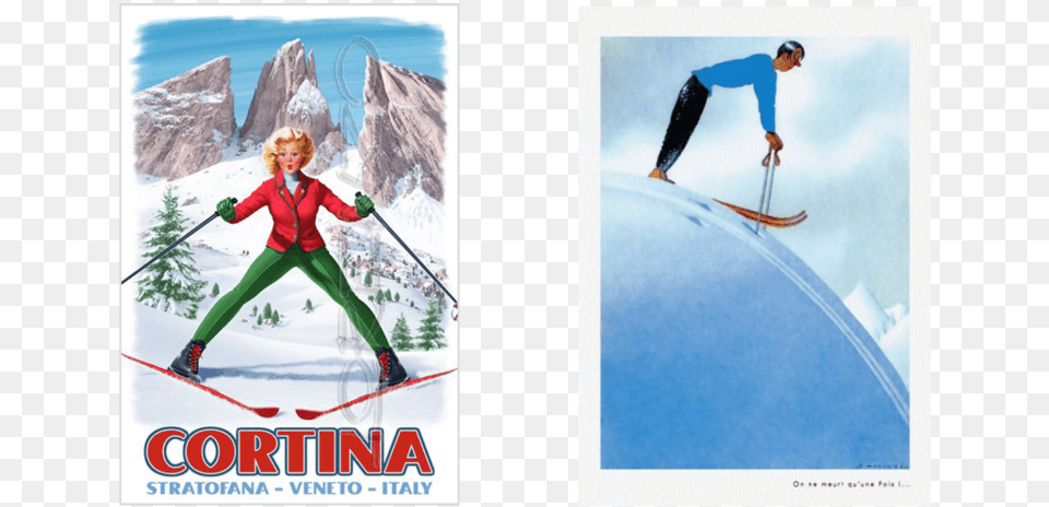 Vintage Poster Slides6 Retro Ski Posters, Outdoors, Walking, Person, Nature Free Png Download