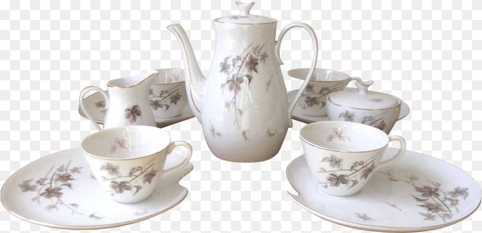 Vintage Purple And Gray Luncheon Set With Teapot Purple, Art, Cup, Porcelain, Pottery Free Png