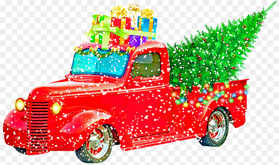 Vintage Red Pickup Truck With Christmas Tree, Pickup Truck, Transportation, Vehicle, Car Png Image