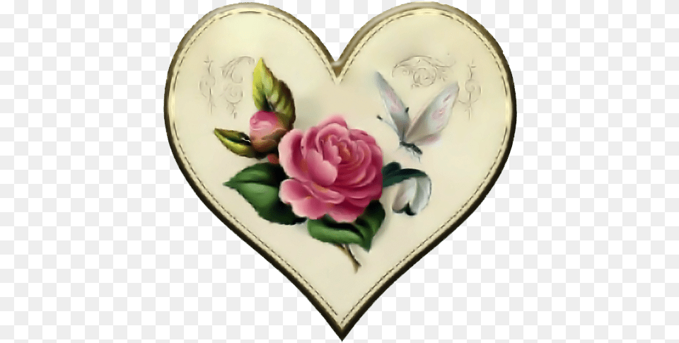 Vintage Rose Heart Button Happy Name Day In Greek, Plate, Pattern, Flower, Plant Free Png