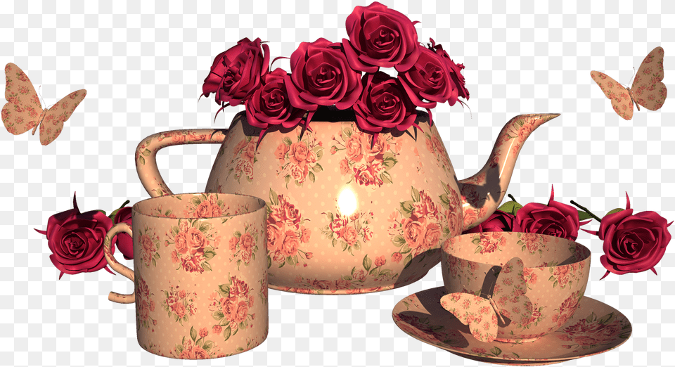 Vintage Rose Teacup Clipart Garden Roses, Plant, Pottery, Pot, Flower Arrangement Free Png