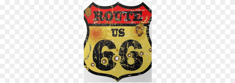 Vintage Route 66 Road Sign Bullet Holes Vector Illustration Us Route, Symbol, Logo, Armor, Shield Free Png