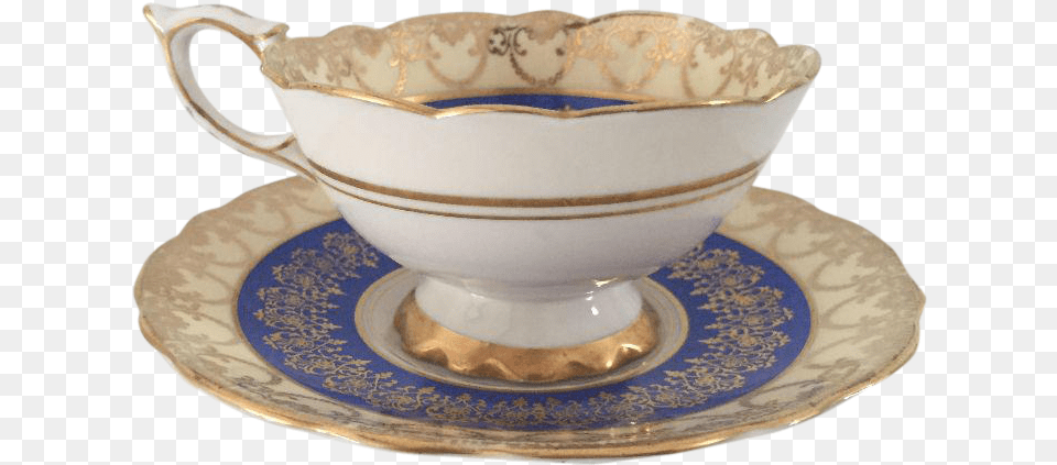 Vintage Royal Stafford English Bone China Blue Gold Teacup U0026 Saucer Tea Cup Transparent Vintage, Art, Porcelain, Pottery Png Image