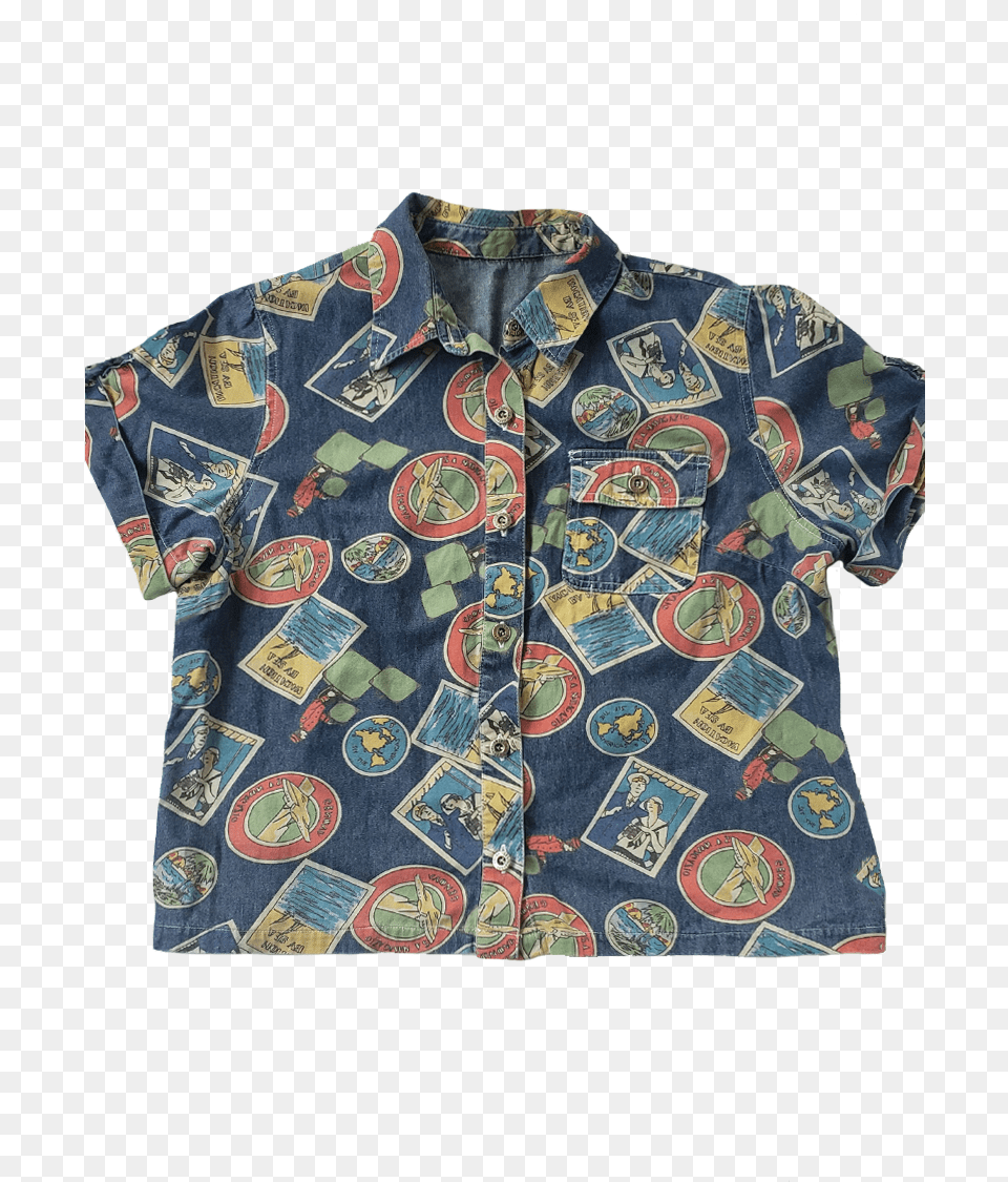 Vintage Sag Harbor Sport Men S Stamp Print Buttondown Blouse, Clothing, Pattern, Shirt, Sleeve Png Image