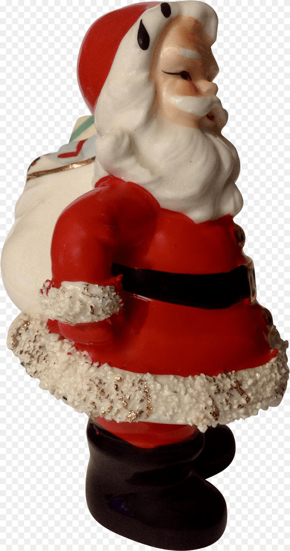 Vintage Santa Claus Ceramic Figurine With Bag Of Toys Figurine, Cake, Dessert, Food, Baby Png