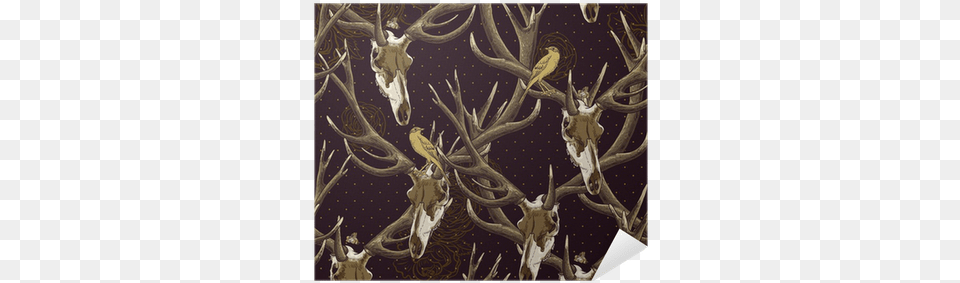 Vintage Seamless Background With A Deer Skull Poster Deer, Animal, Antler, Mammal, Wildlife Png
