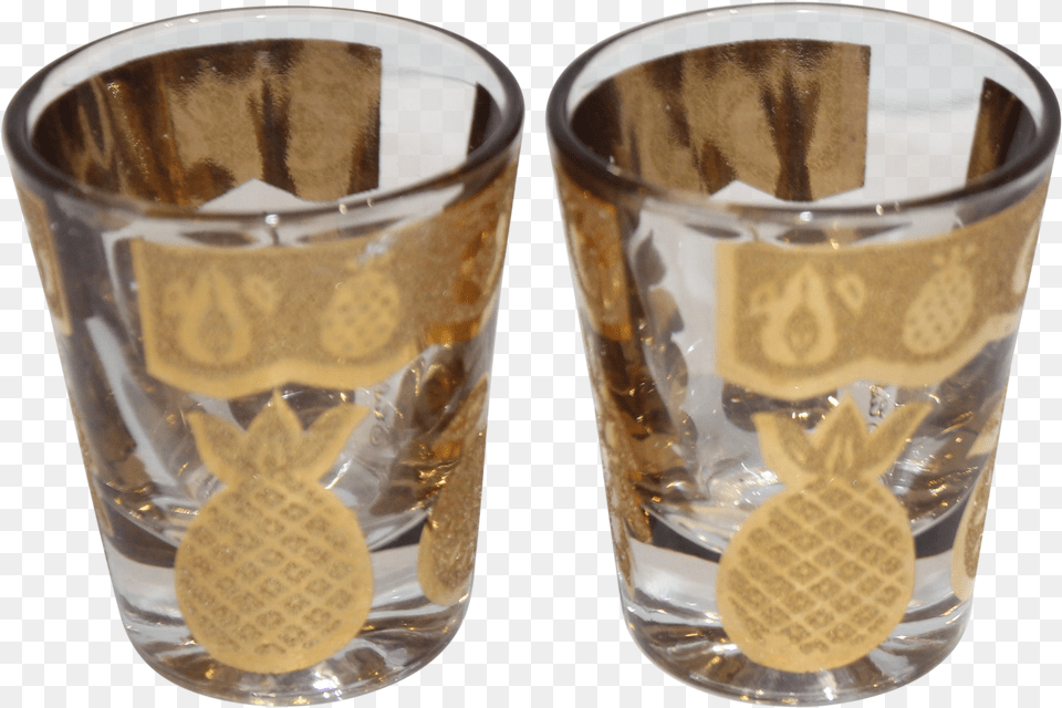 Vintage Shot Glasses Gold Design Fruits By Culver Ltd A Pair Serveware Png Image