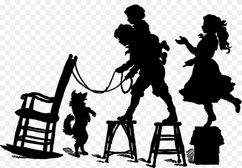Vintage Silhouette Victorian Children Playing Vintage Children Silhouettes, Nature, Night, Outdoors Free Png