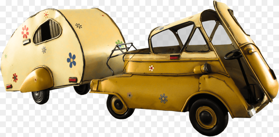 Vintage Small Car With Camper Side View Nostalgie Caravan, Vehicle, Transportation, Wheel, Machine Free Png Download