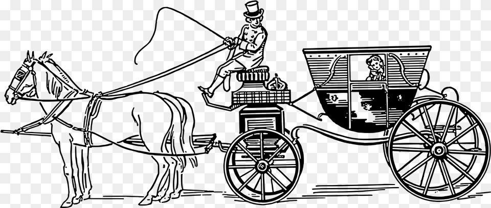Vintage Stagecoach Line Art Horse Cart, Gray Free Png Download