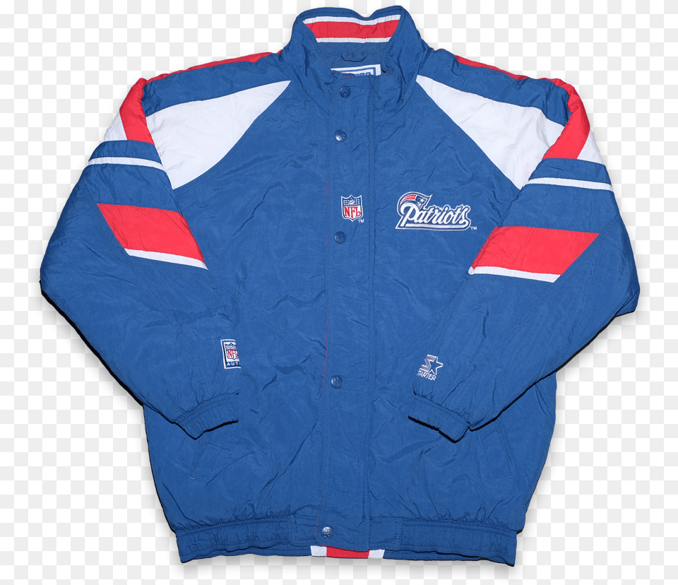 Vintage Starter New England Patriots Padded Jacket Medium Sweater, Clothing, Coat, Shirt Png Image