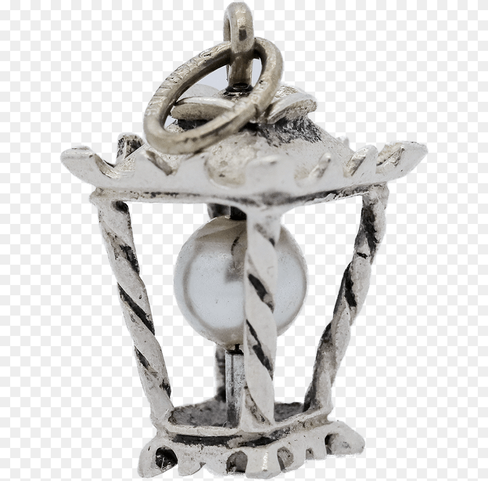Vintage Sterling Silver Street Lamp With Pearl Charm Silver Free Png Download