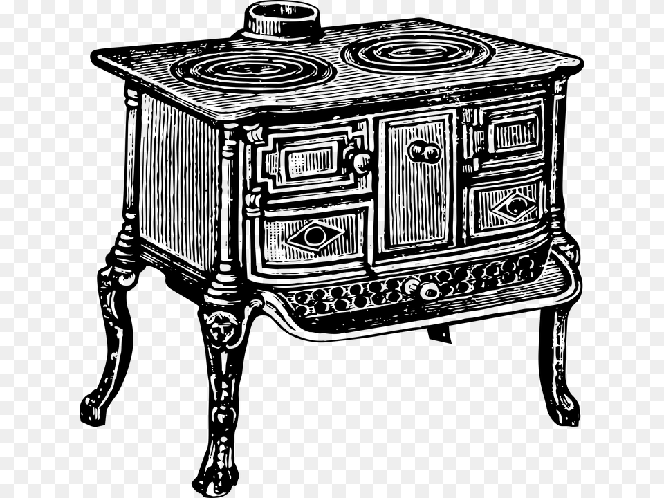 Vintage Stove Wood Burning Stove Cast Iron Stove End Table, Gray Free Transparent Png