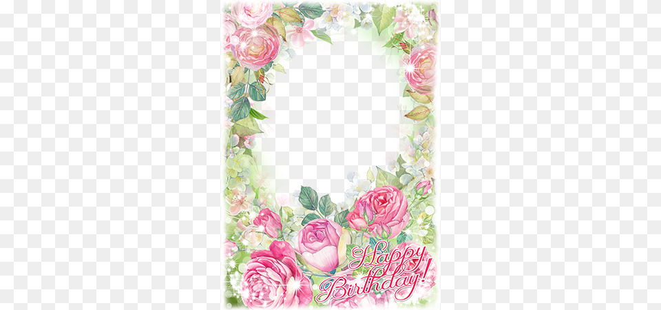 Vintage Style Happy Birthday Pink Floral Frame, Art, Pattern, Mail, Greeting Card Png