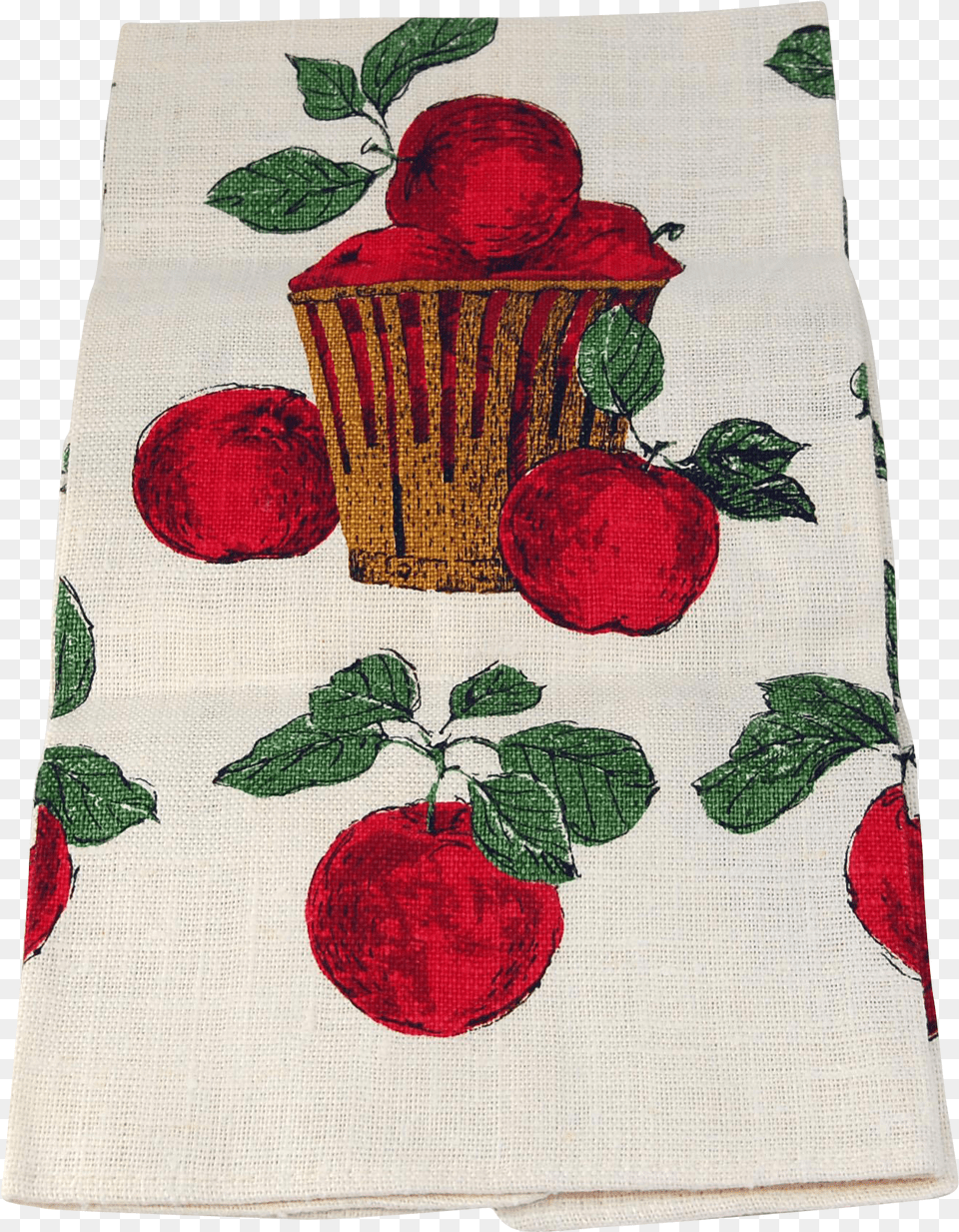 Vintage Tea Towel Apple Basket Kay Dee Crisp Linen Mcintosh, Pattern, Food, Fruit, Plant Free Png