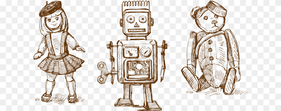 Vintage Toys Illustration Vector And Illustrations Vintage Toys, Person, Robot, Face, Head Free Transparent Png