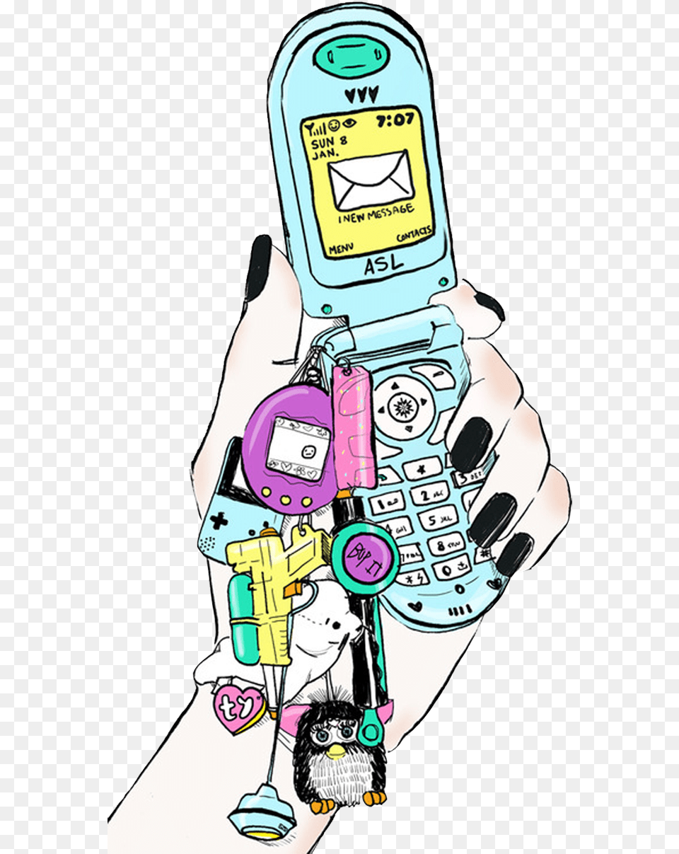 Vintage Transparent Overlay Transparency Art Rosy Phone Cartoon, Electronics, Mobile Phone, Texting, Adult Png Image