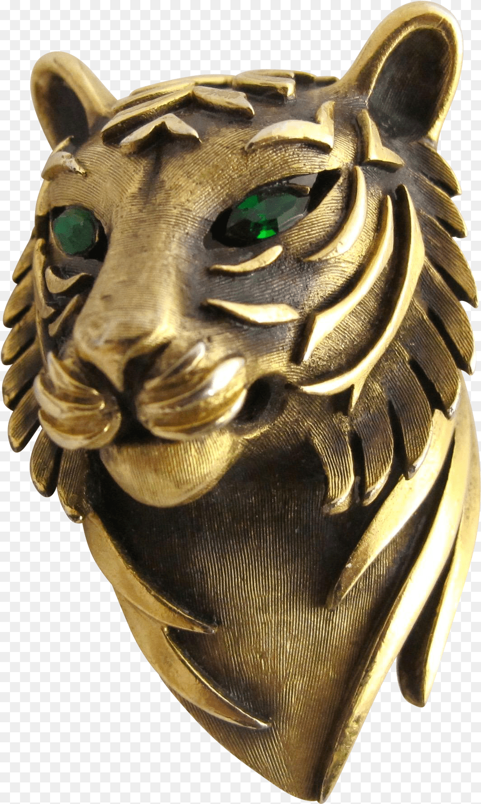Vintage Trifari Antiqued Gold Tone Tiger Head Pin Bronze Sculpture, Accessories, Animal, Cat, Mammal Free Png