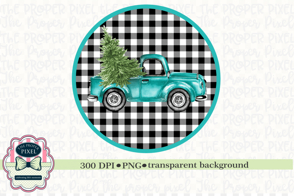 Vintage Truck With Christmas Tree Sublimation Printable Buffalo Plaid Christmas Tree, Pickup Truck, Plant, Vehicle, Transportation Free Transparent Png