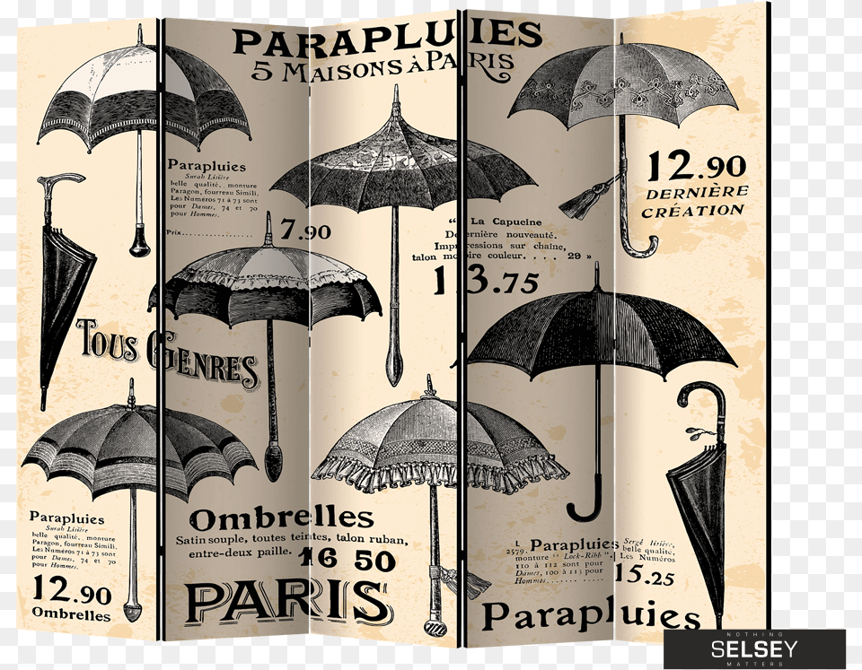 Vintage Umbrellas 5 Piece Room Divider, Advertisement, Poster, Publication, Book Free Transparent Png