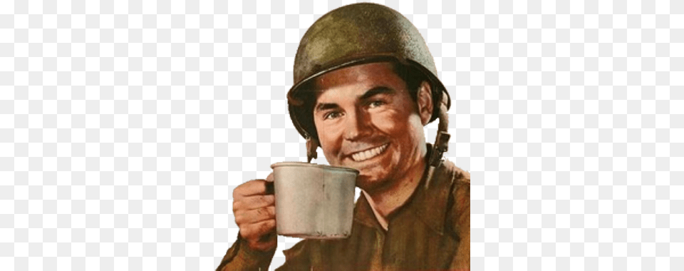 Vintage Us Soldier Like My Coffee How I Like My Women, Adult, Photography, Person, Man Png Image