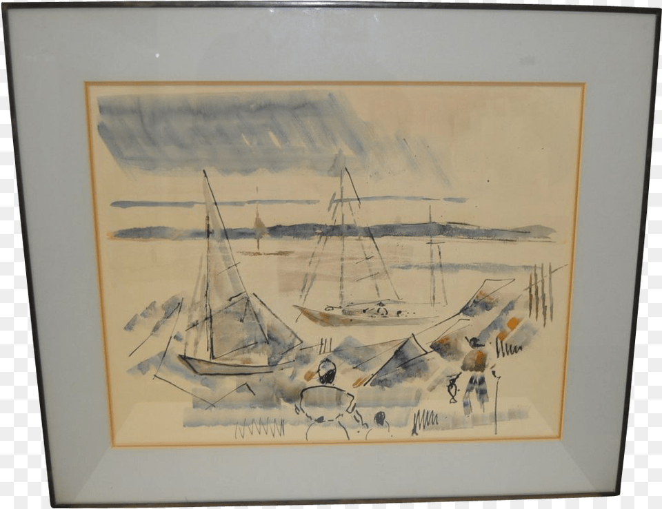 Vintage Watercolor By Alfred Birdsey C Picture Frame, Art, Boat, Painting, Sailboat Png Image