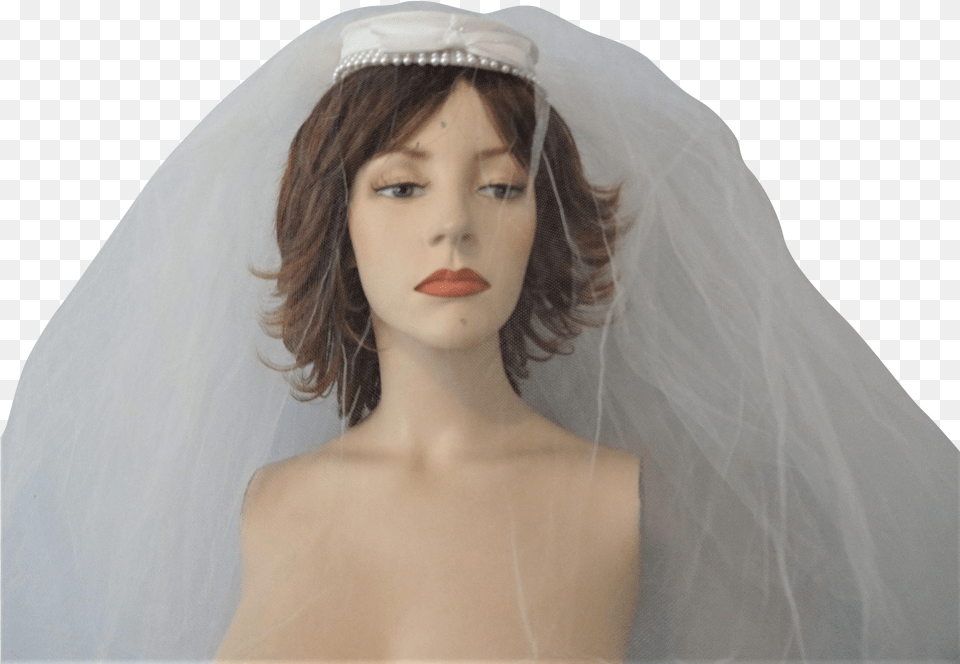 Vintage Wedding Veil Hat 1950s Faux Pearl Bow Satin Headpiece, Clothing, Bridal Veil, Person, Gown Free Transparent Png