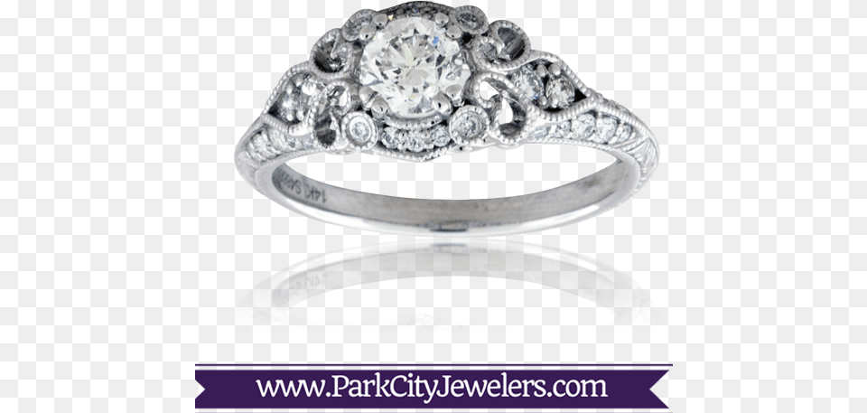 Vintage White Gold Diamond Engagement Ring Rose Inspired Ring With Diamond Accents, Accessories, Jewelry, Silver, Gemstone Png