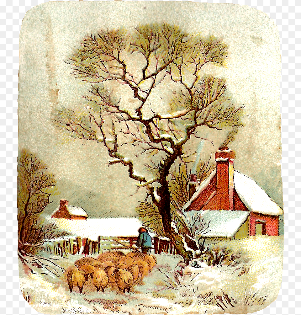 Vintage Winter Clip Art Vintage Winter Scene Clipart, Painting, Person, Adult, Wedding Png