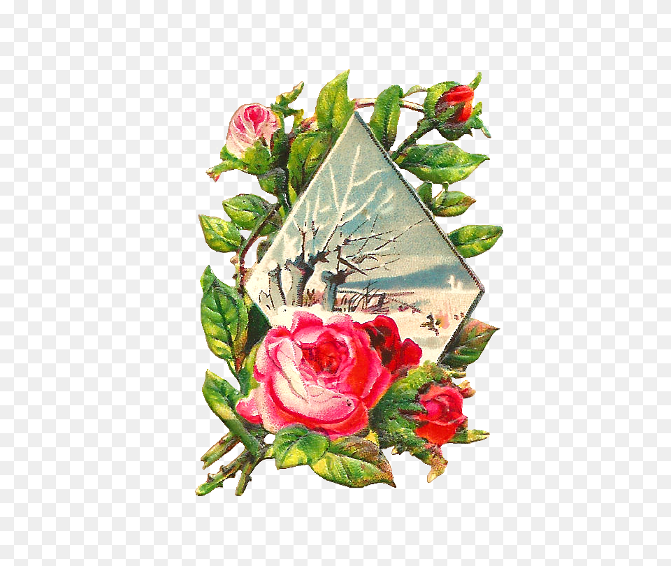 Vintage Winter Scene Clip Art Cliparts, Rose, Plant, Flower, Leaf Png Image