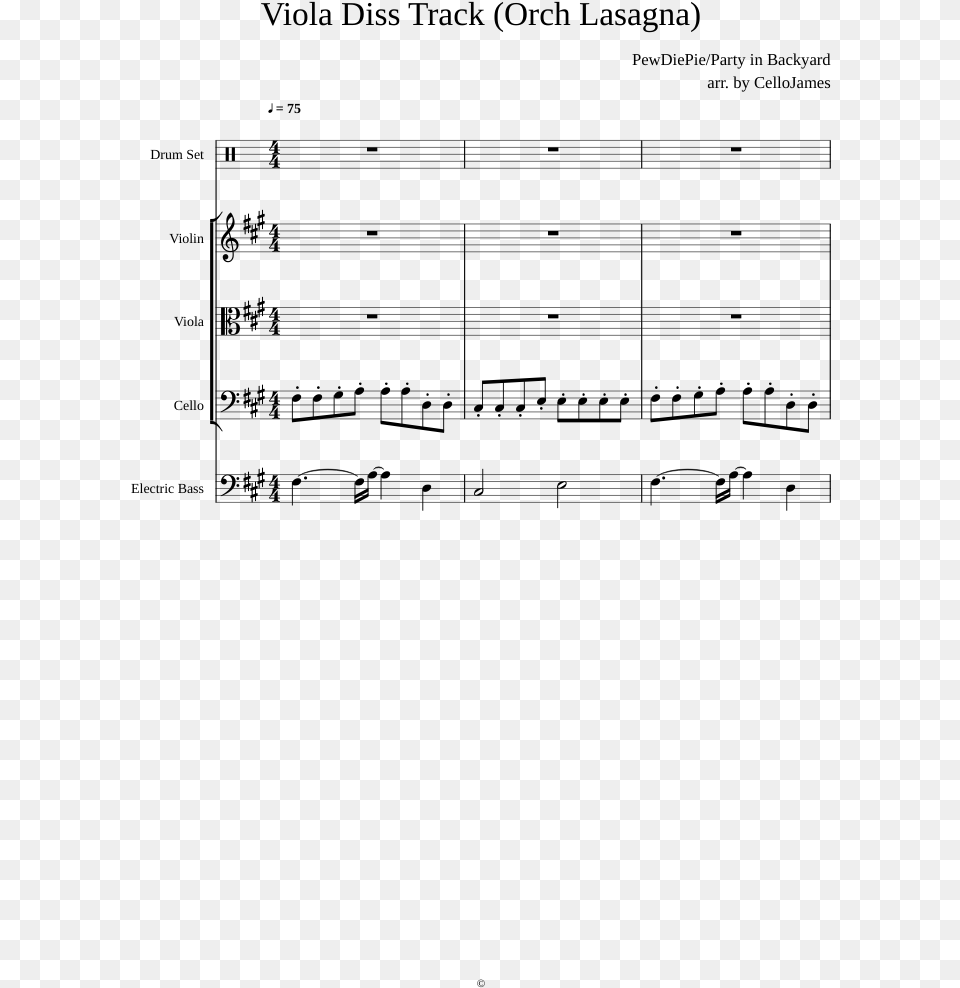 Viola Diss Track Sheet Music For Percussion Strings Sheet Music, Gray Free Png Download