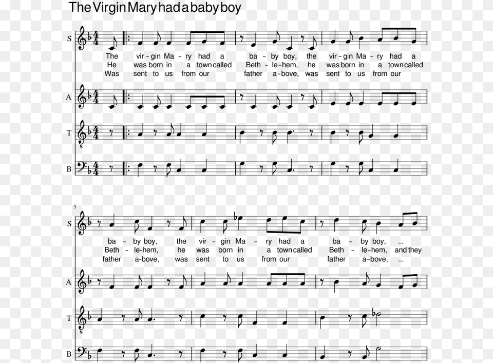 Virgin Mary Had A Baby Boy Sheet Music, Gray Free Png