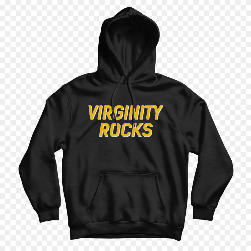 Virginity Rocks Black Hoodie, Clothing, Hood, Knitwear, Sweater Free Png