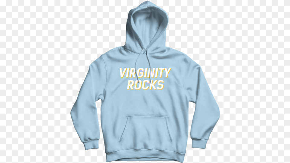 Virginity Rocks Light Blue Hoodie Light Blue Virginity Rocks Hoodie, Clothing, Hood, Knitwear, Sweater Png Image