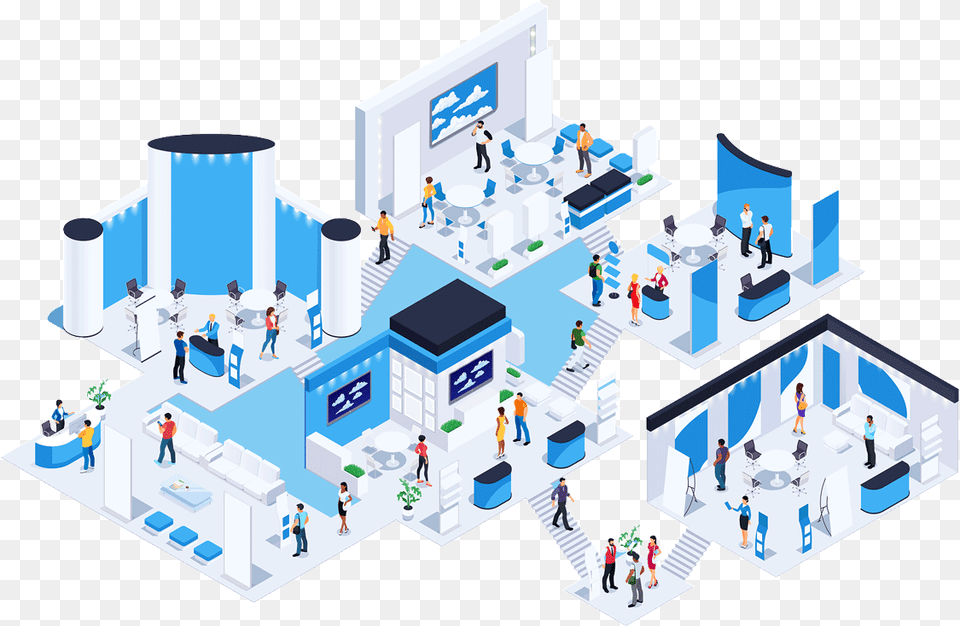 Virtual Events Platform Hybrid Isometric Exhibition Space, Person, City Free Png Download