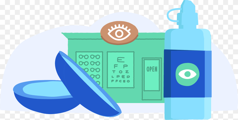 Vision Center With Illustration Of Contact Lenses And Illustration, Bottle, Lotion, Adult, Male Free Png Download