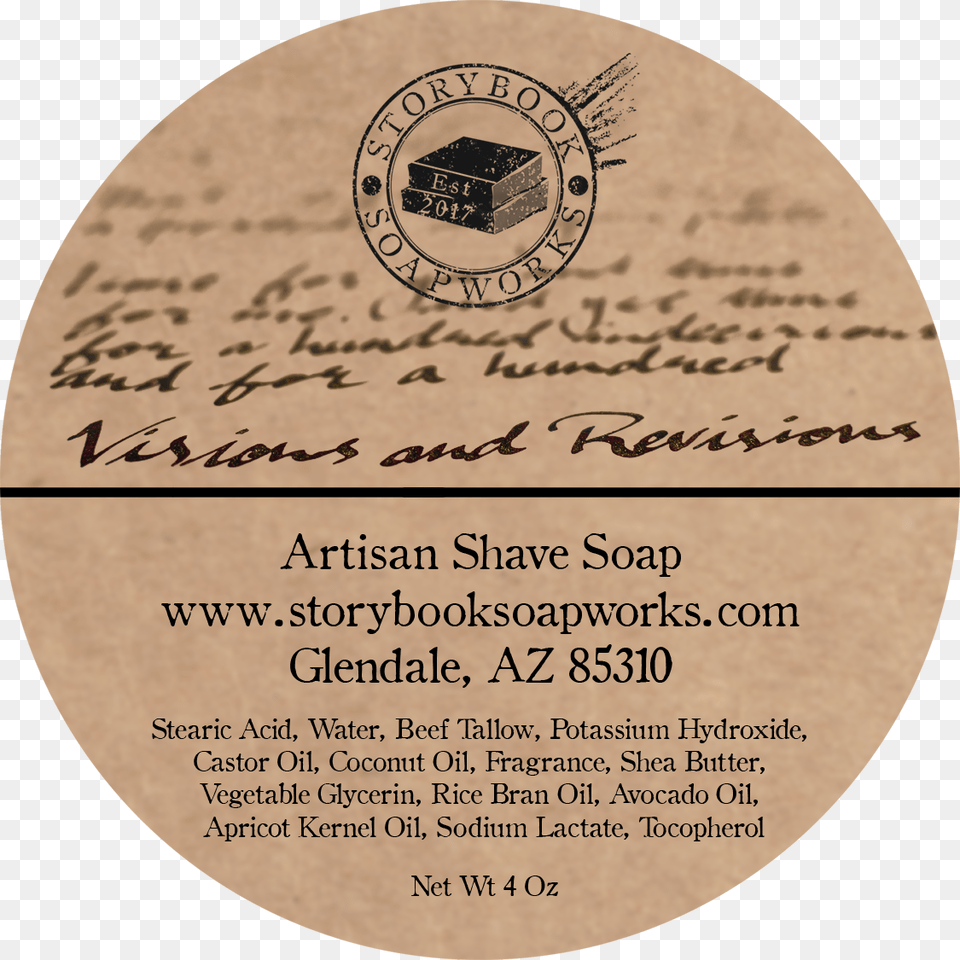 Visions And Revisions Shave Soap Label, Text, Disk Free Png